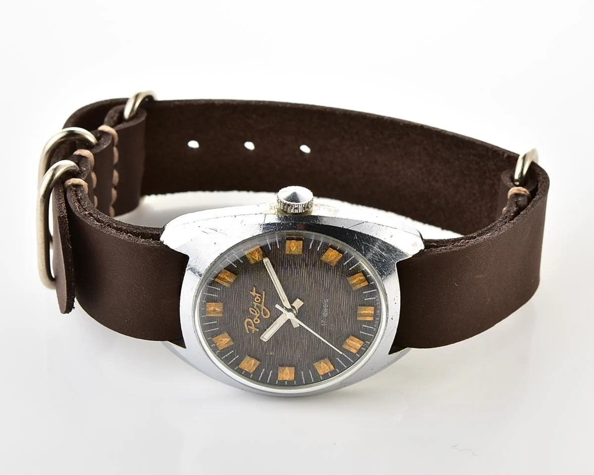 Vintage Soviet Poljot mechanical watch with intricate textured dial