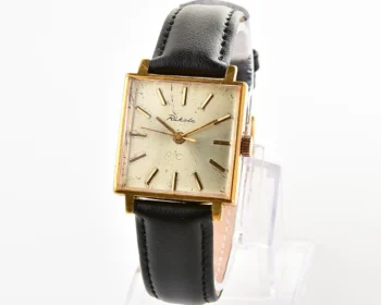 Soviet Raketa gold-plated vintage mechanical wristwatch in uncommon square body