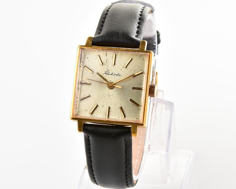 Soviet RAKETA gold-plated vintage mechanical wristwatch in uncommon square body