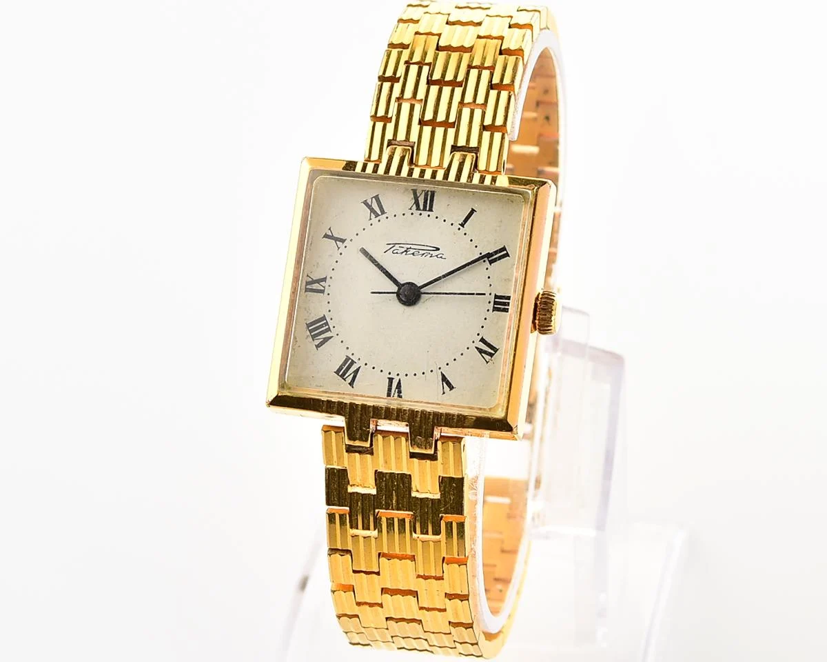 Rare Raketa gold-plated vintage mechanical wristwatch with integral bracelet