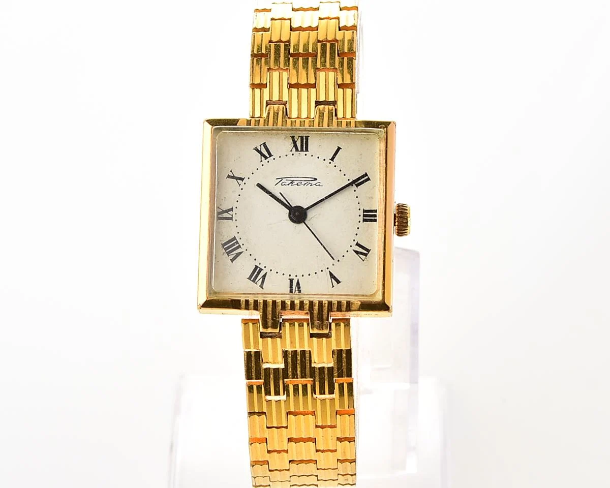 Rare Raketa gold-plated vintage mechanical wristwatch with integral bracelet