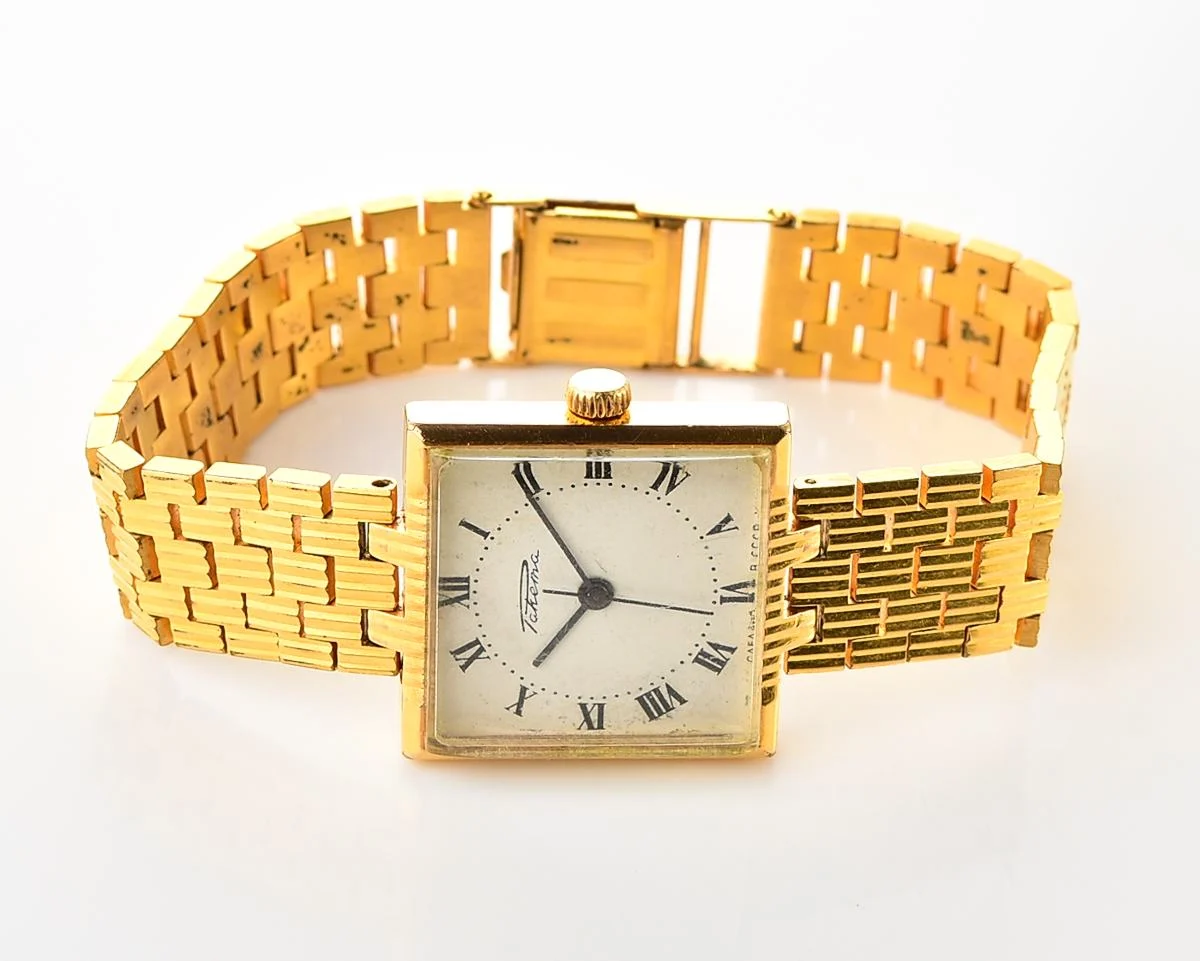 Rare Raketa gold-plated vintage mechanical wristwatch with integral bracelet