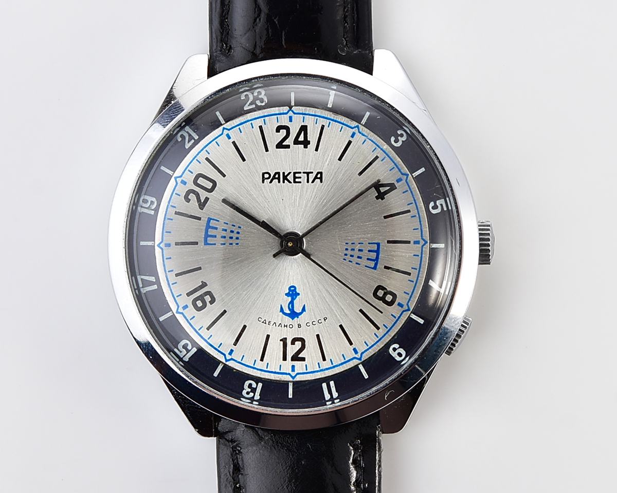 Excellent soviet Raketa wristwatch with 24 hours 2623.H mechanical movement