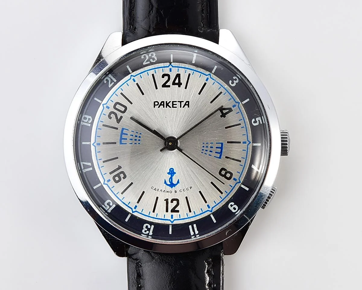 Excellent Soviet Raketa wristwatch with 24 hours 2623.H mechanical movement