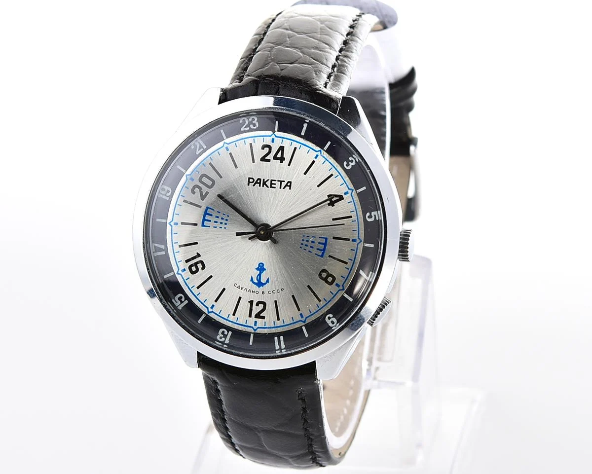Excellent Soviet Raketa wristwatch with 24 hours 2623.H mechanical movement
