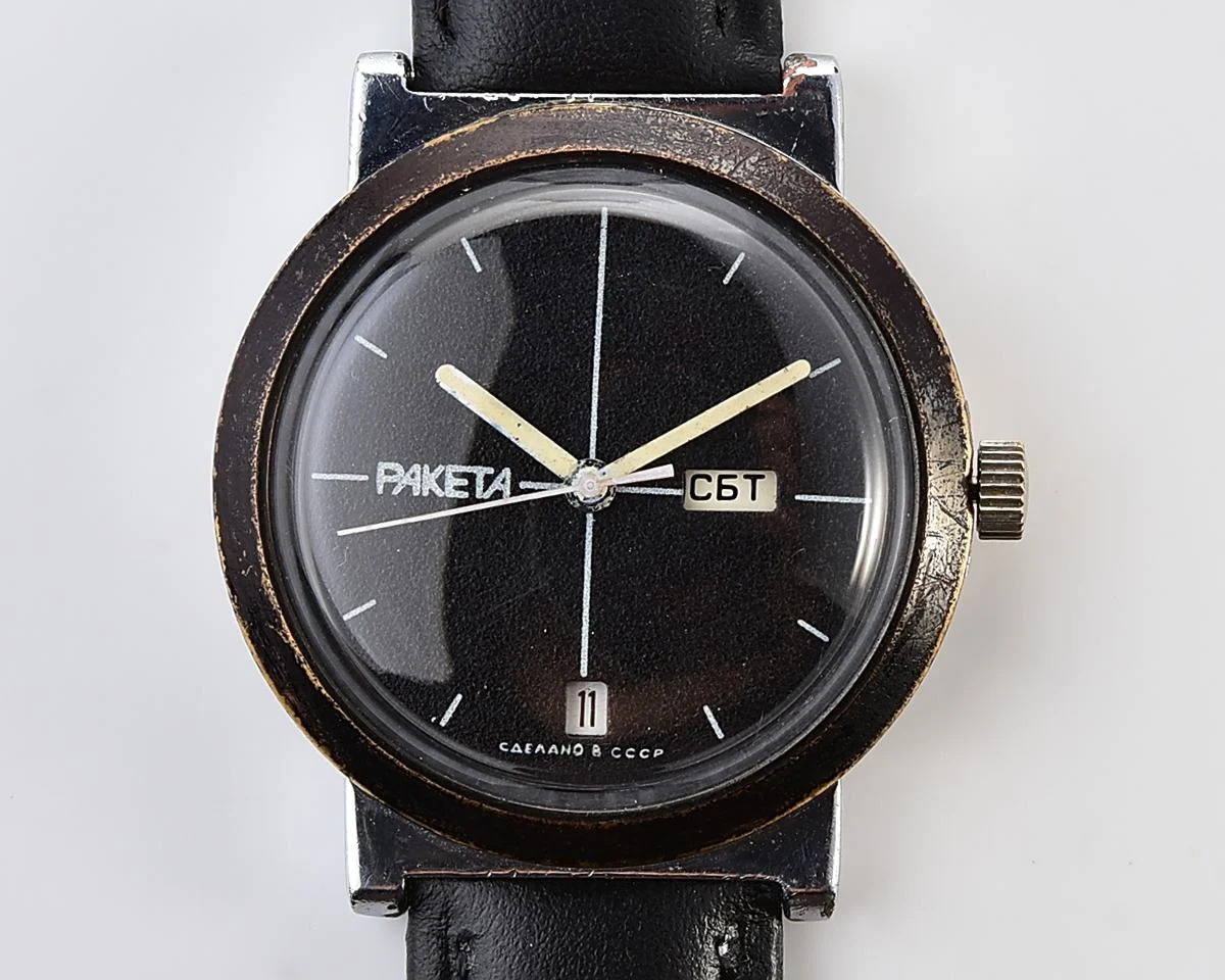Raketa vintage mechanical wristwatch with double calendar