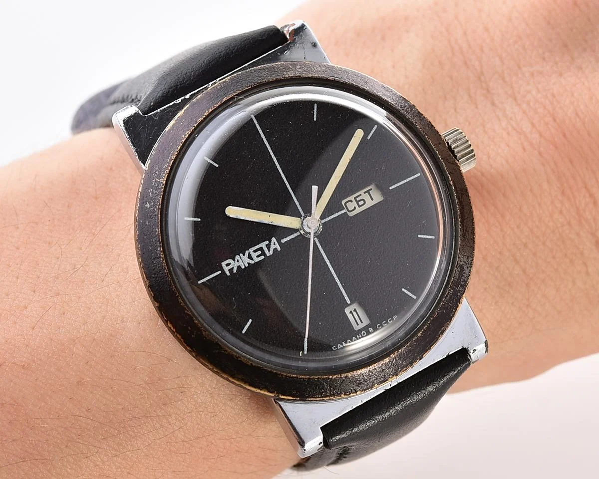 Raketa vintage mechanical wristwatch with double calendar