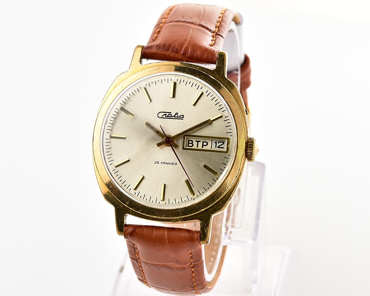 Slava soviet gold plated mechanical wristwatch