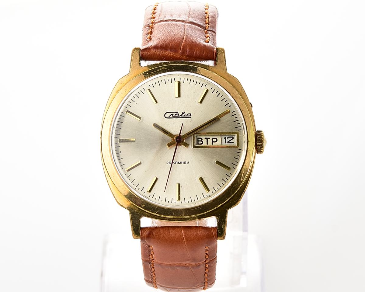 Slava soviet gold plated mechanical wristwatch