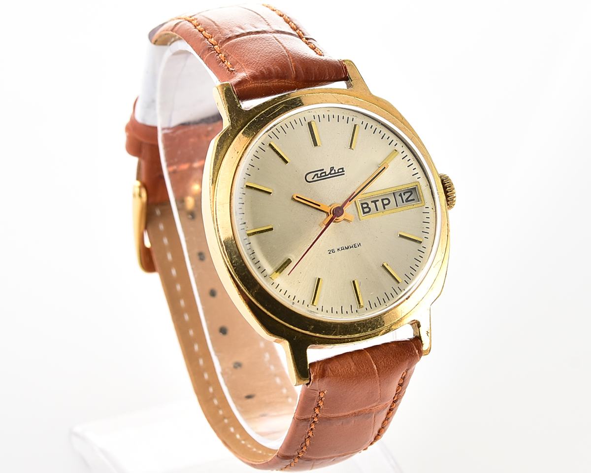 Slava soviet gold plated mechanical wristwatch