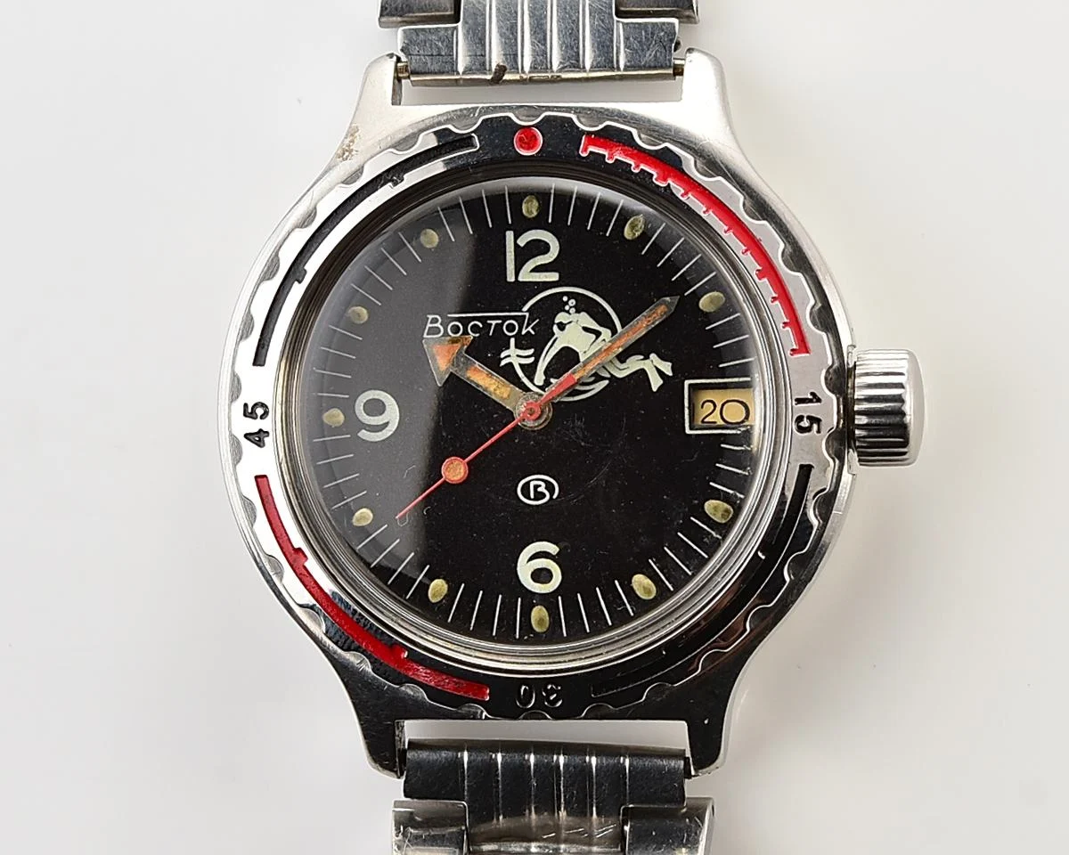 Vostok Amphibia Diver wristwatch (Scuba Dude), with vintage stainless steel bracelet
