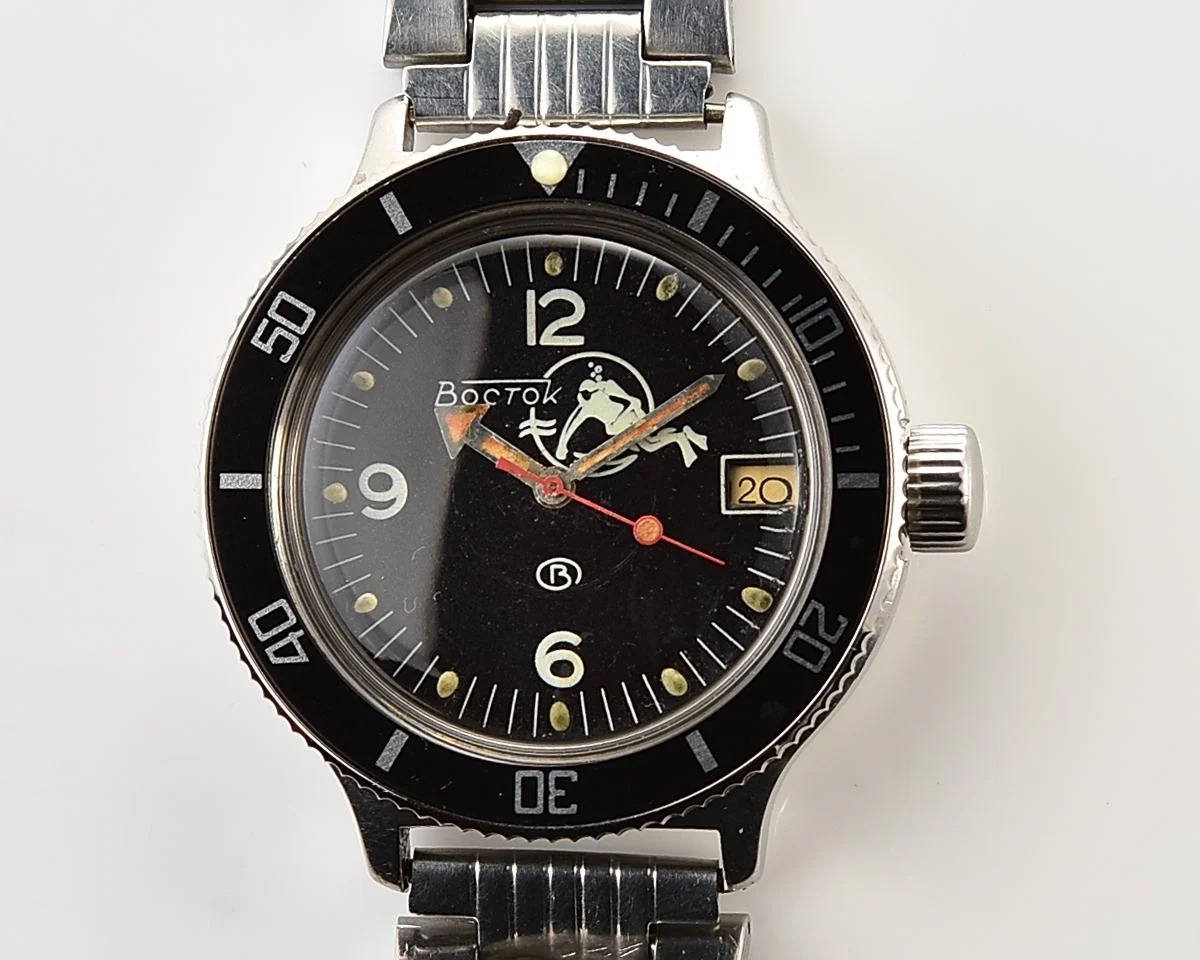 Vostok Amphibia Diver wristwatch (Scuba Dude), with vintage stainless steel bracelet
