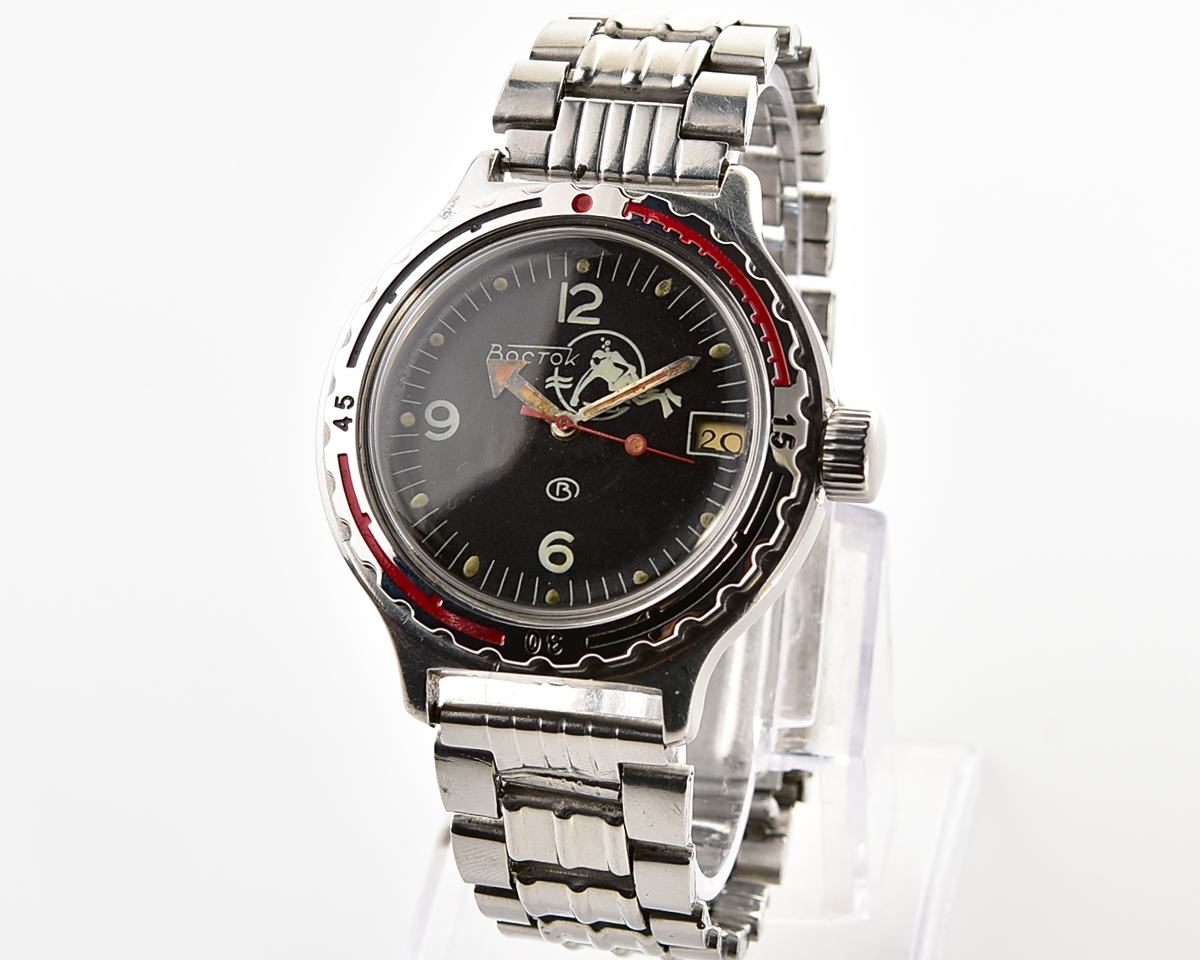 Vostok Amphibia DIVER wristwatch (Scuba Dude), with vintage stainless steel bracelet