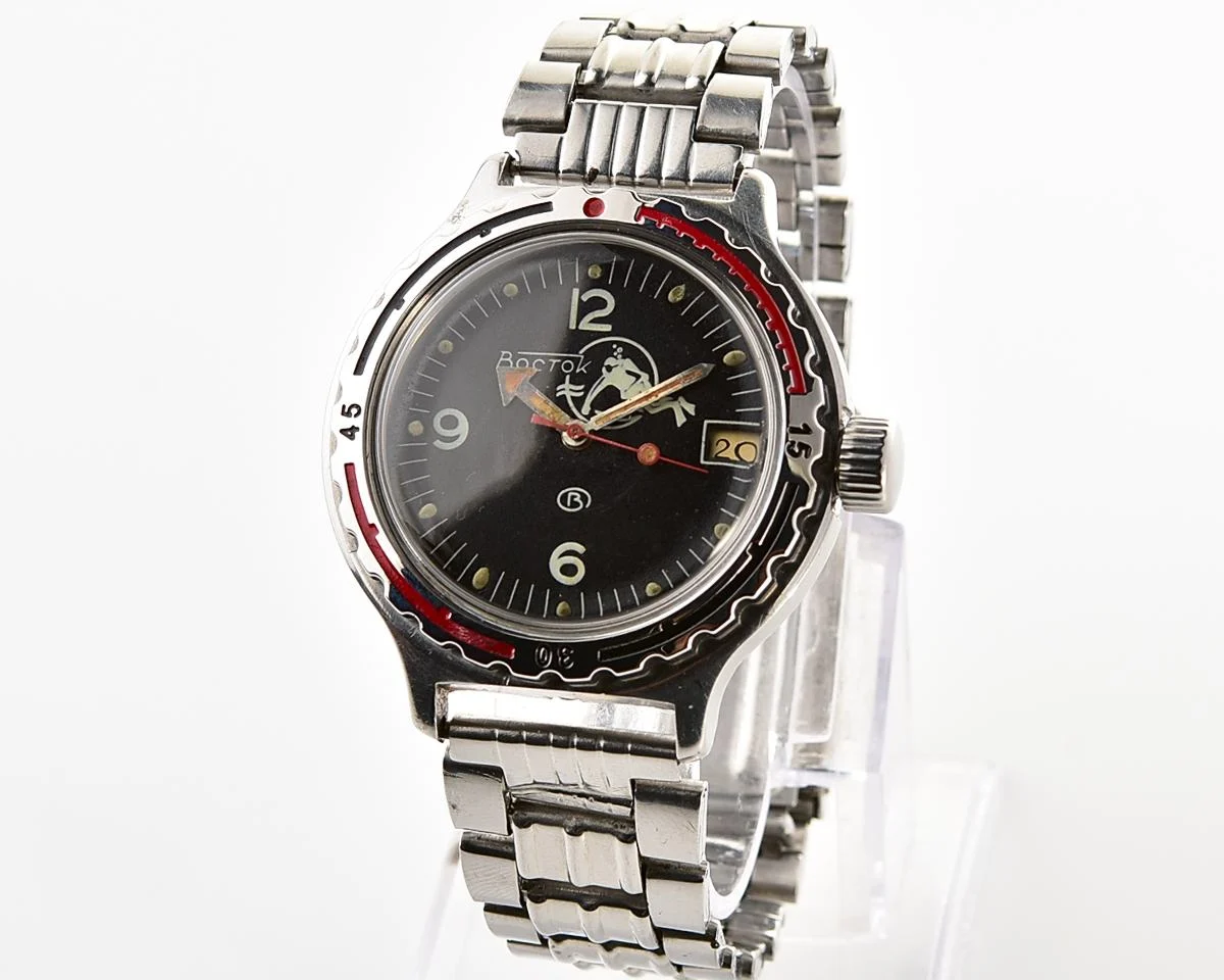 Vostok Amphibia Diver wristwatch (Scuba Dude), with vintage stainless steel bracelet