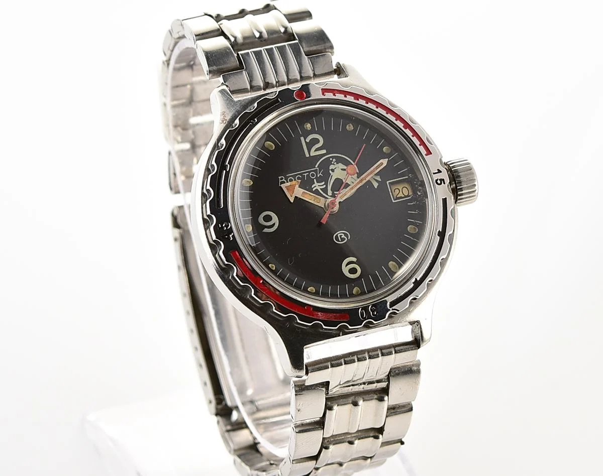 Vostok Amphibia Diver wristwatch (Scuba Dude), with vintage stainless steel bracelet