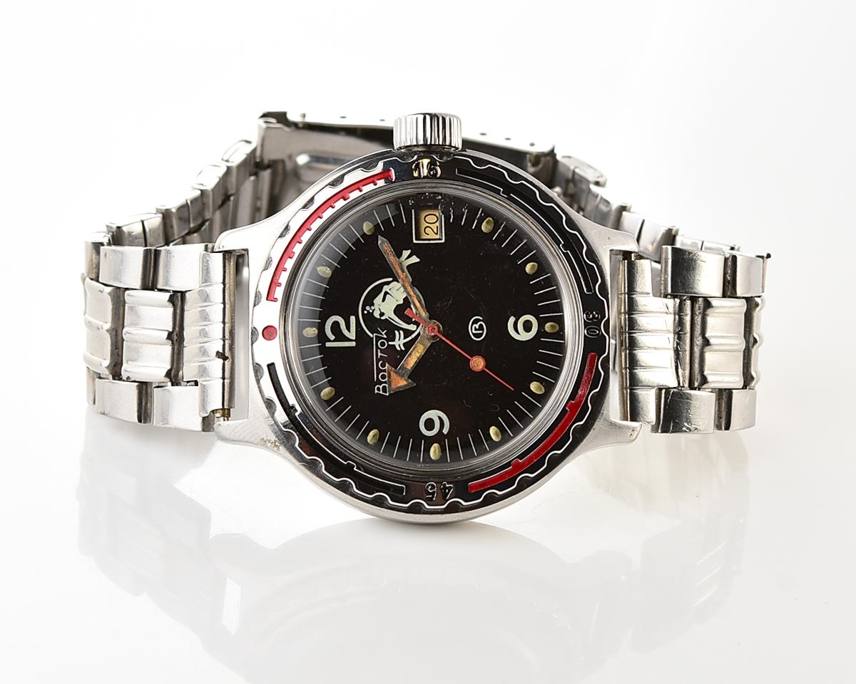 Vostok Amphibia DIVER wristwatch (Scuba Dude), with vintage stainless steel bracelet