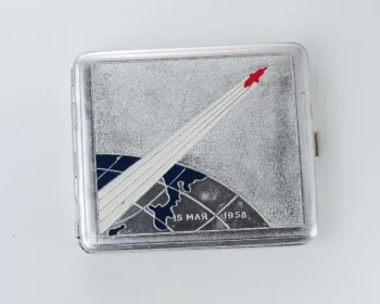 Vintage Space Rocket Sputnik-3 metal cigarette box - Soviet cosmos exploration era relic