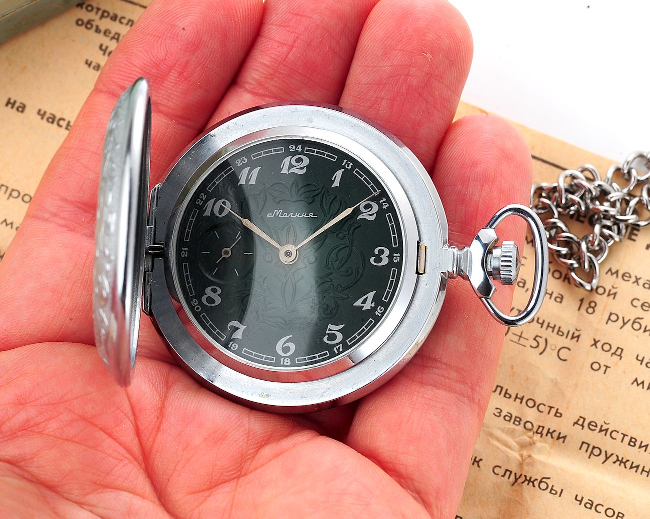 TIME CAPSULE: soviet Molnija mechanical pocket watch with rare green dial - New Old Stock(NOS)!