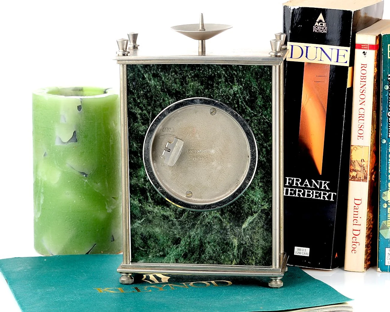 Vintage Molnija green marble mechanical table clock with 12 days power reserve!