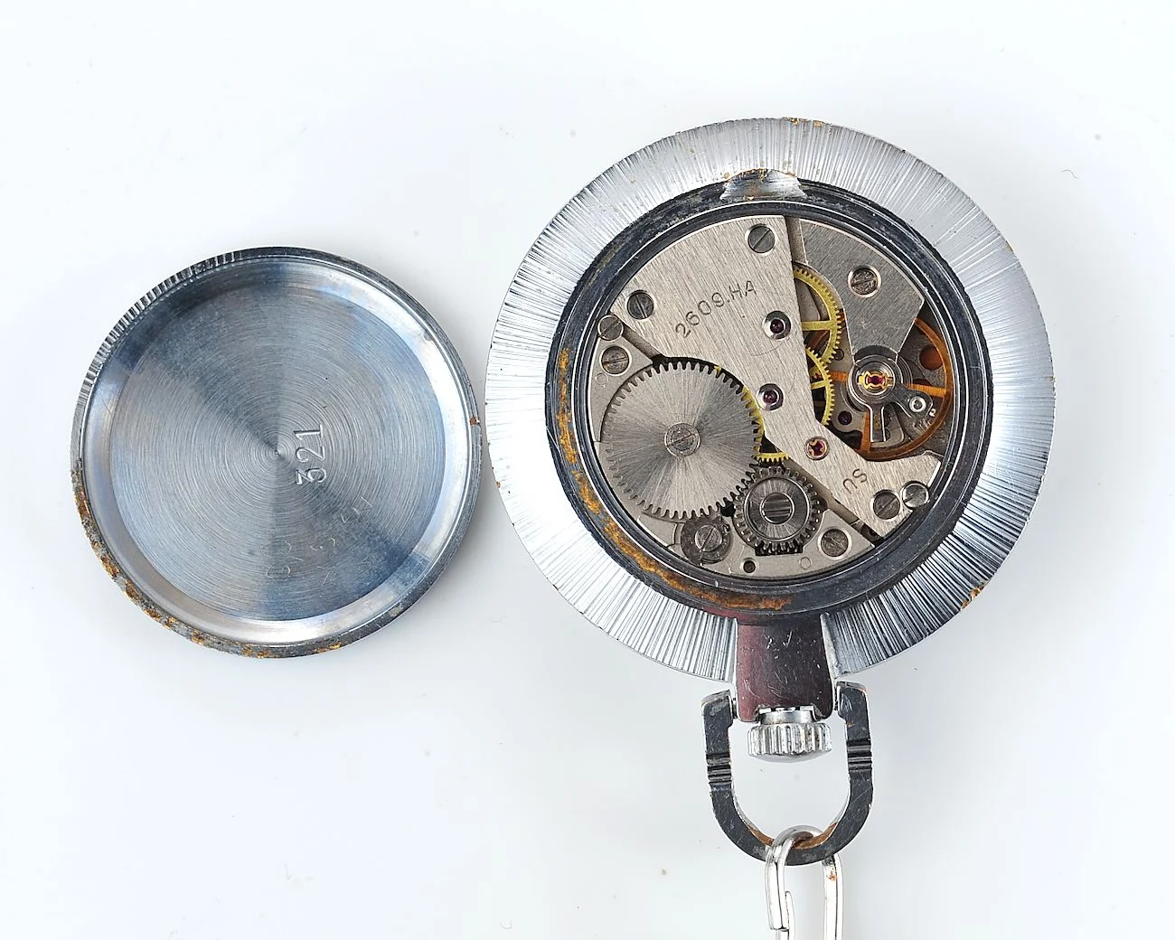 Mechanical Raketa Soviet pocket (or pendant) watch with arabic numerals