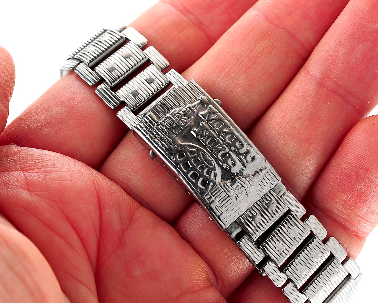 Vintage soviet ornate stainless steel 14mm watch bracelet - USSR & USA PEACE TO THE WORLD!