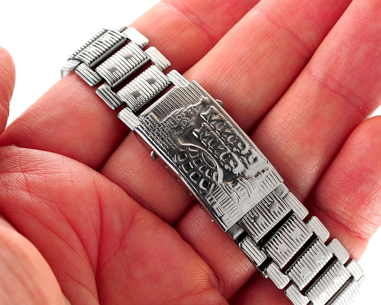 Vintage Soviet ornate stainless steel 14mm watch bracelet - USSR & USA Peace to the World!