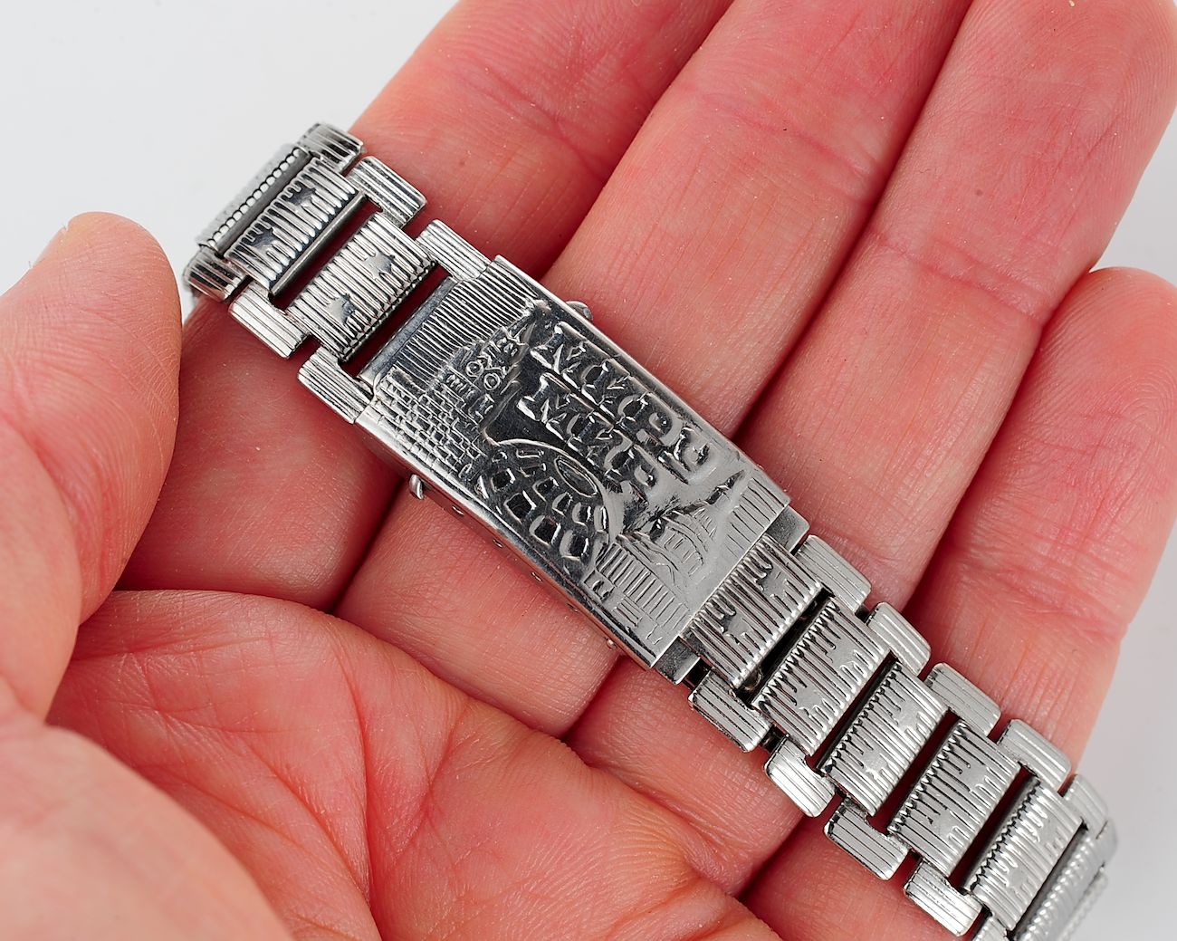 Vintage soviet ornate stainless steel 14mm watch bracelet - USSR & USA PEACE TO THE WORLD!
