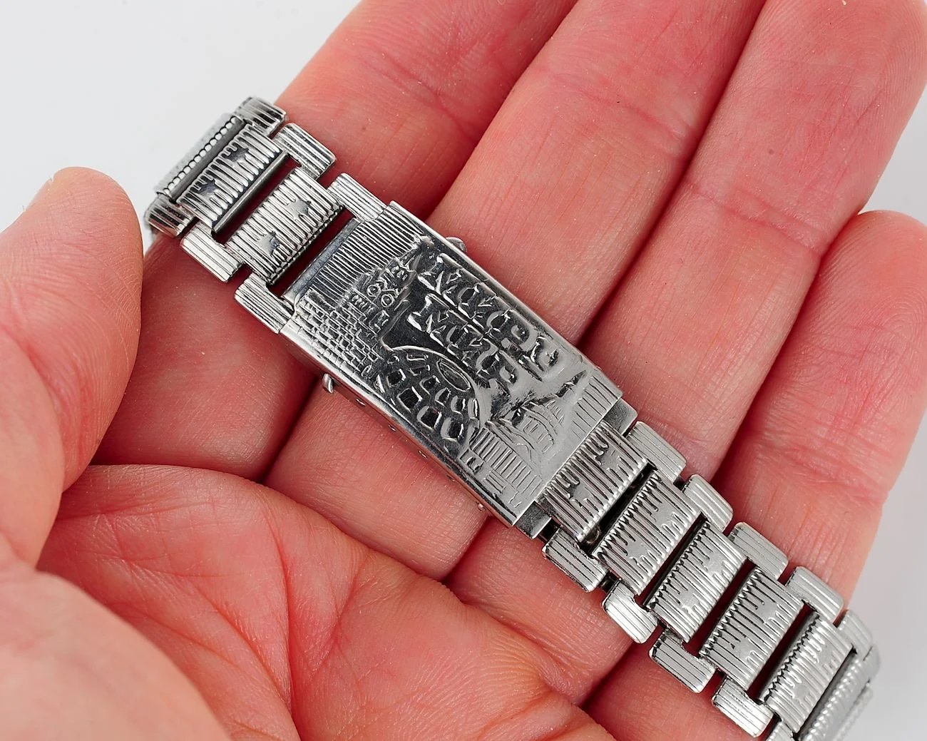 Vintage Soviet ornate stainless steel 14mm watch bracelet - USSR & USA Peace to the World!