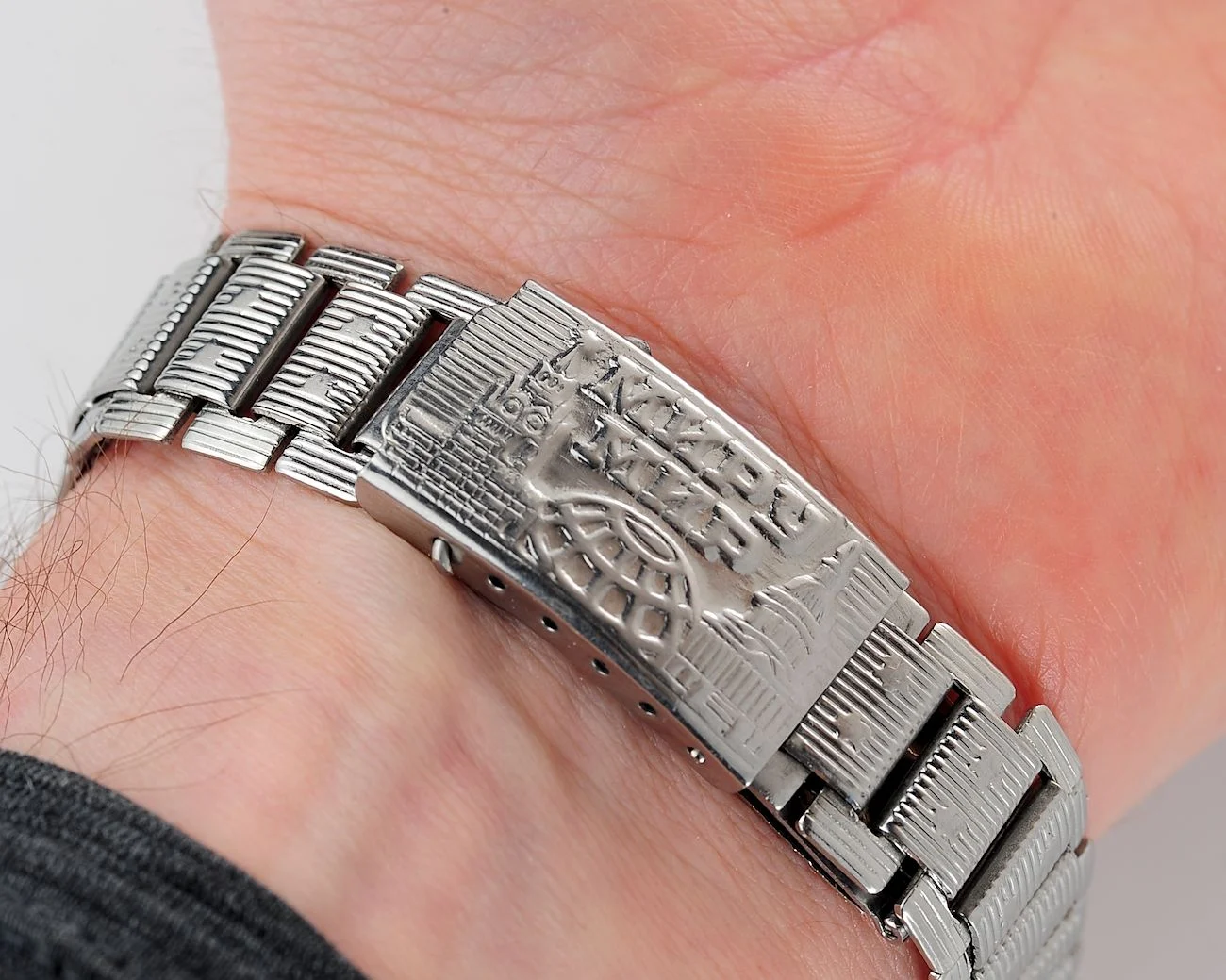 Vintage Soviet ornate stainless steel 14mm watch bracelet - USSR & USA Peace to the World!
