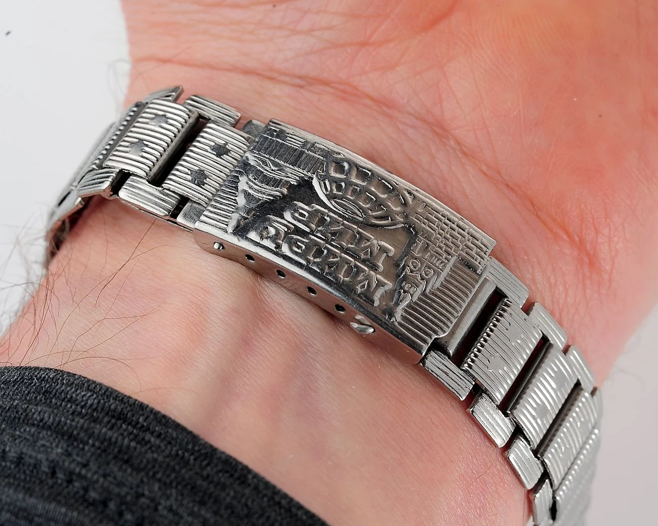 Vintage Soviet ornate stainless steel 14mm watch bracelet - USSR & USA Peace to the World!