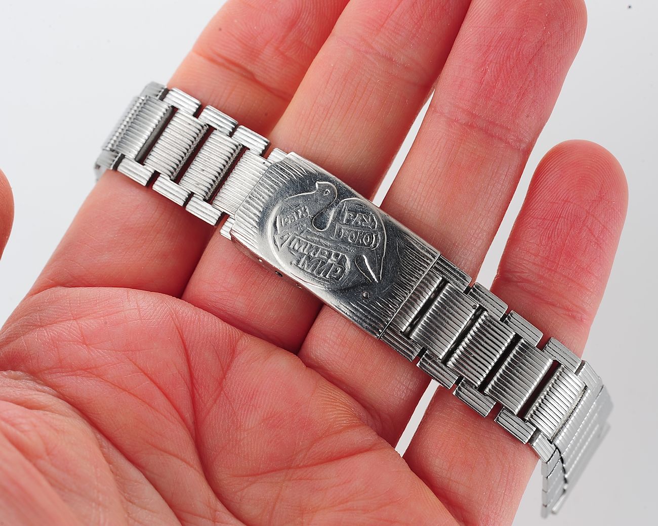 Vintage soviet ornate stainless steel 18mm watch bracelet - PEACE TO THE WORLD