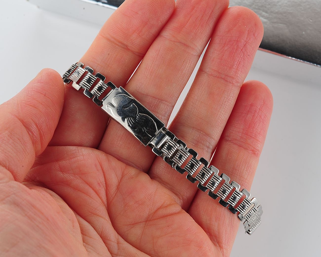 Vintage soviet ornate stainless steel 6mm watch bracelet