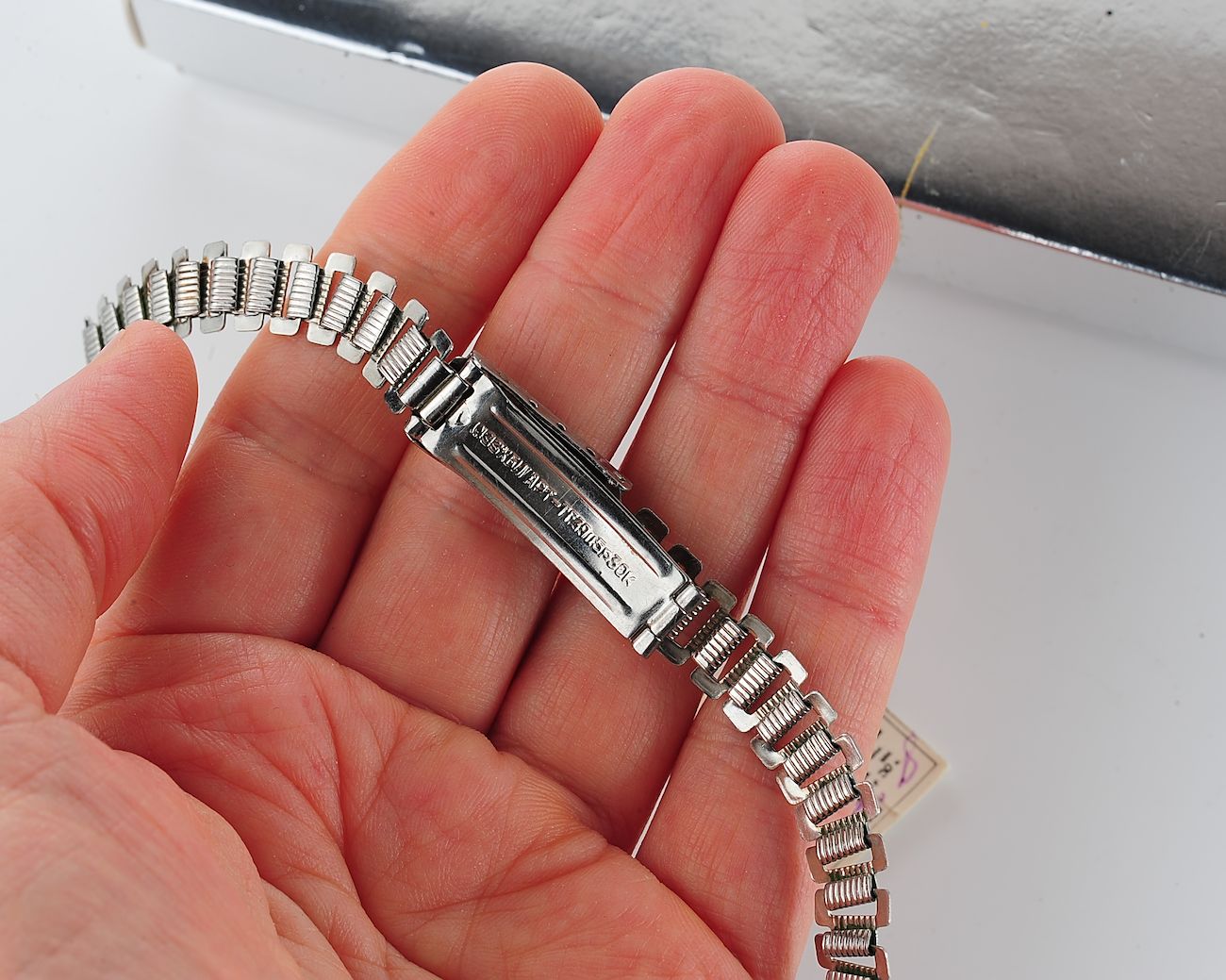Vintage soviet ornate stainless steel 6mm watch bracelet