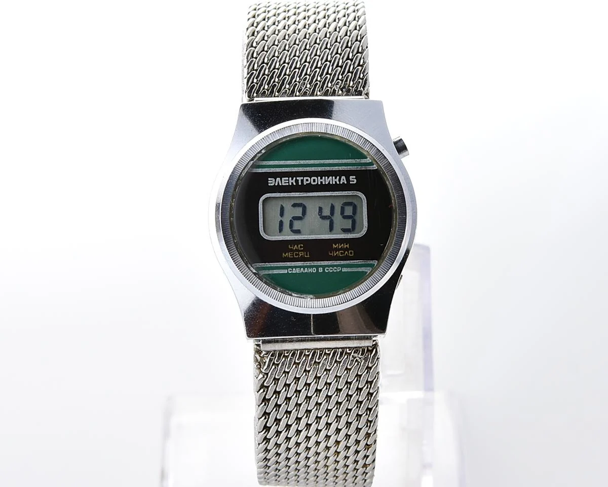 Digital vintage USSR ladies wristwatch Electronika-5 with ornate stainless steel bracelet