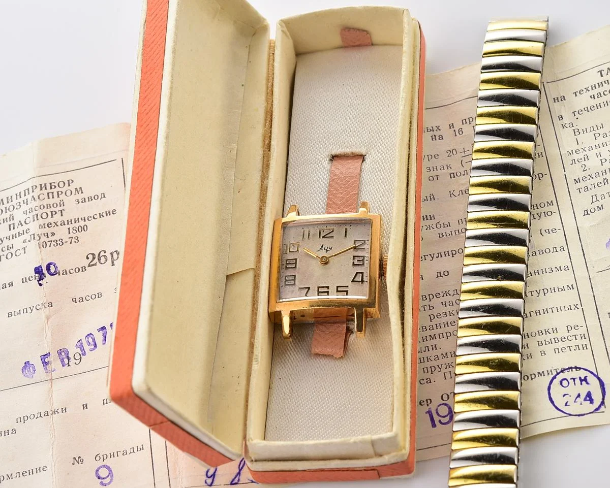 Luch Soviet vintage gold-plated ladies watch - with box & passport from February 1975
