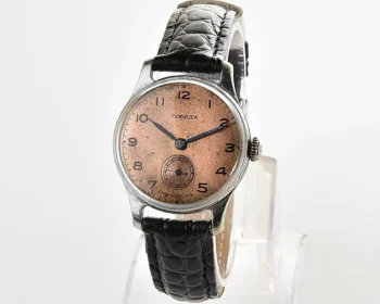 Vintage Soviet Pobeda watch with bronze dial, the 4th quarter of 1955