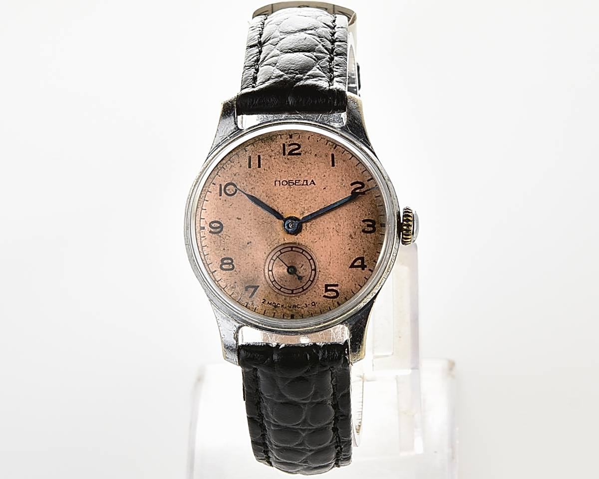 Vintage soviet POBEDA watch with bronze dial, the 4th quarter of 1955