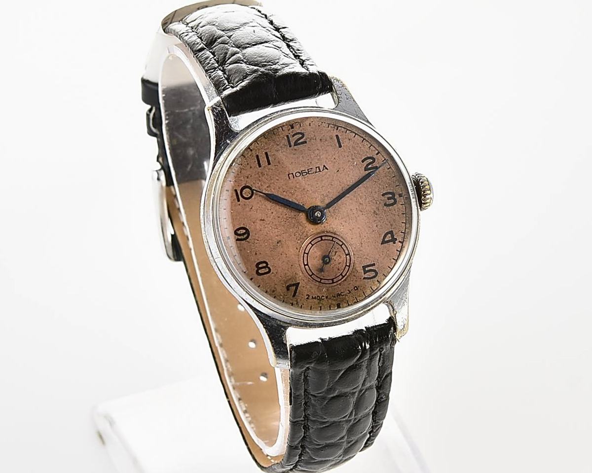 Vintage soviet POBEDA watch with bronze dial, the 4th quarter of 1955