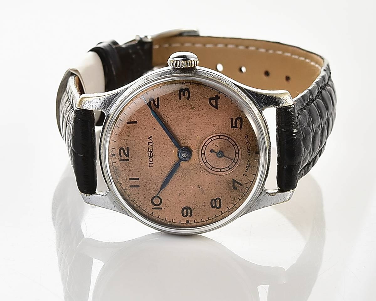 Vintage soviet POBEDA watch with bronze dial, the 4th quarter of 1955