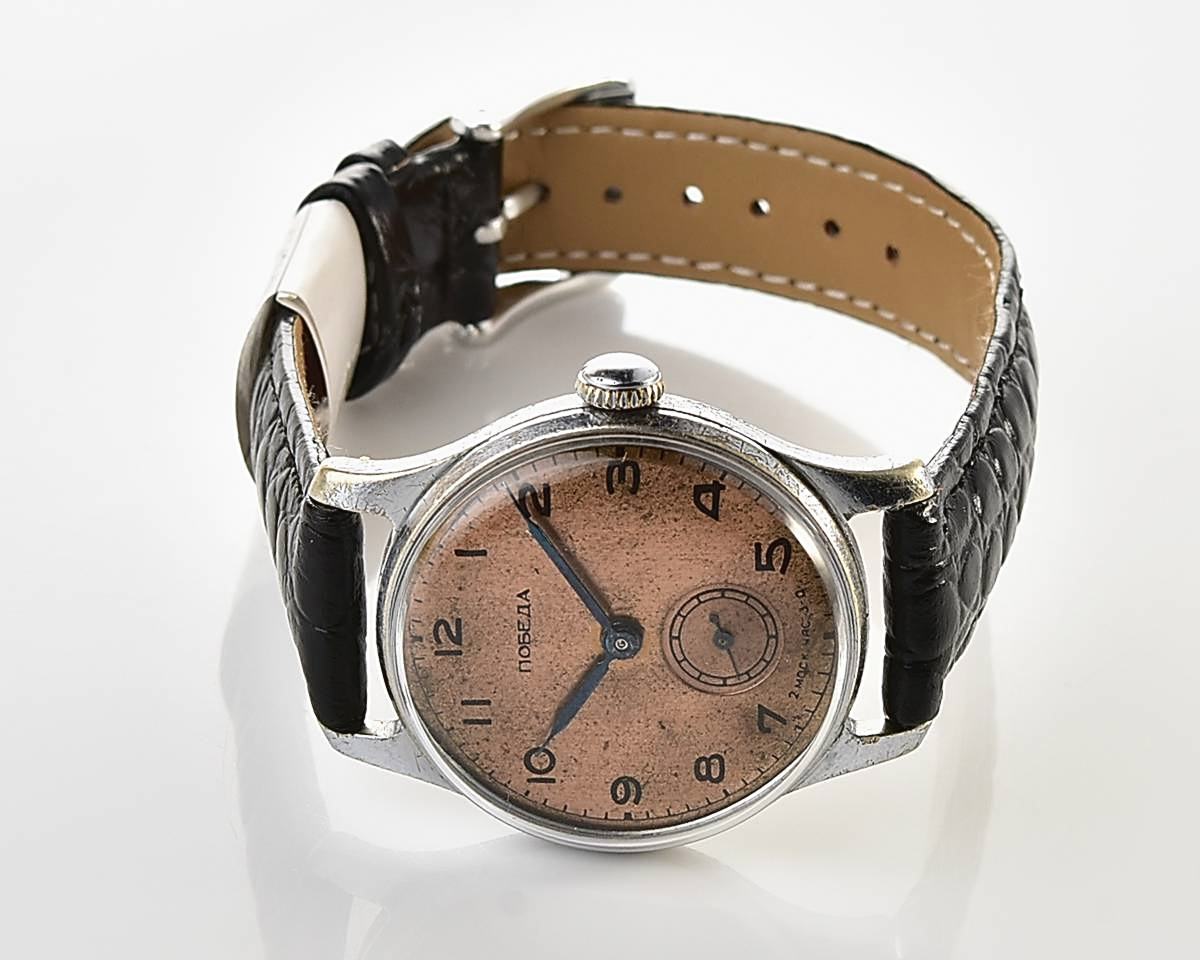 Vintage soviet POBEDA watch with bronze dial, the 4th quarter of 1955
