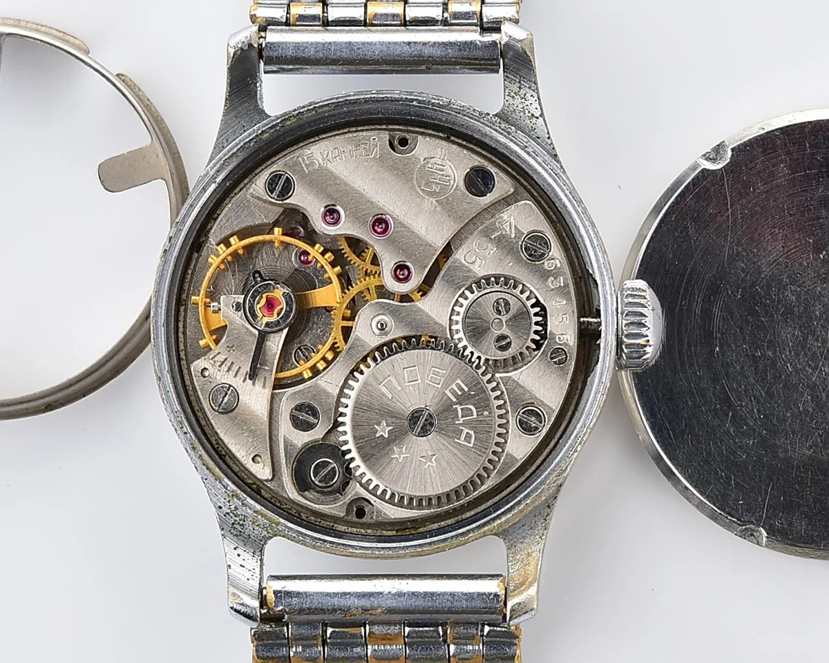 Soviet mechanical Pobeda watch in "hermetic" case, ChChZ, 4th quarter of 1955