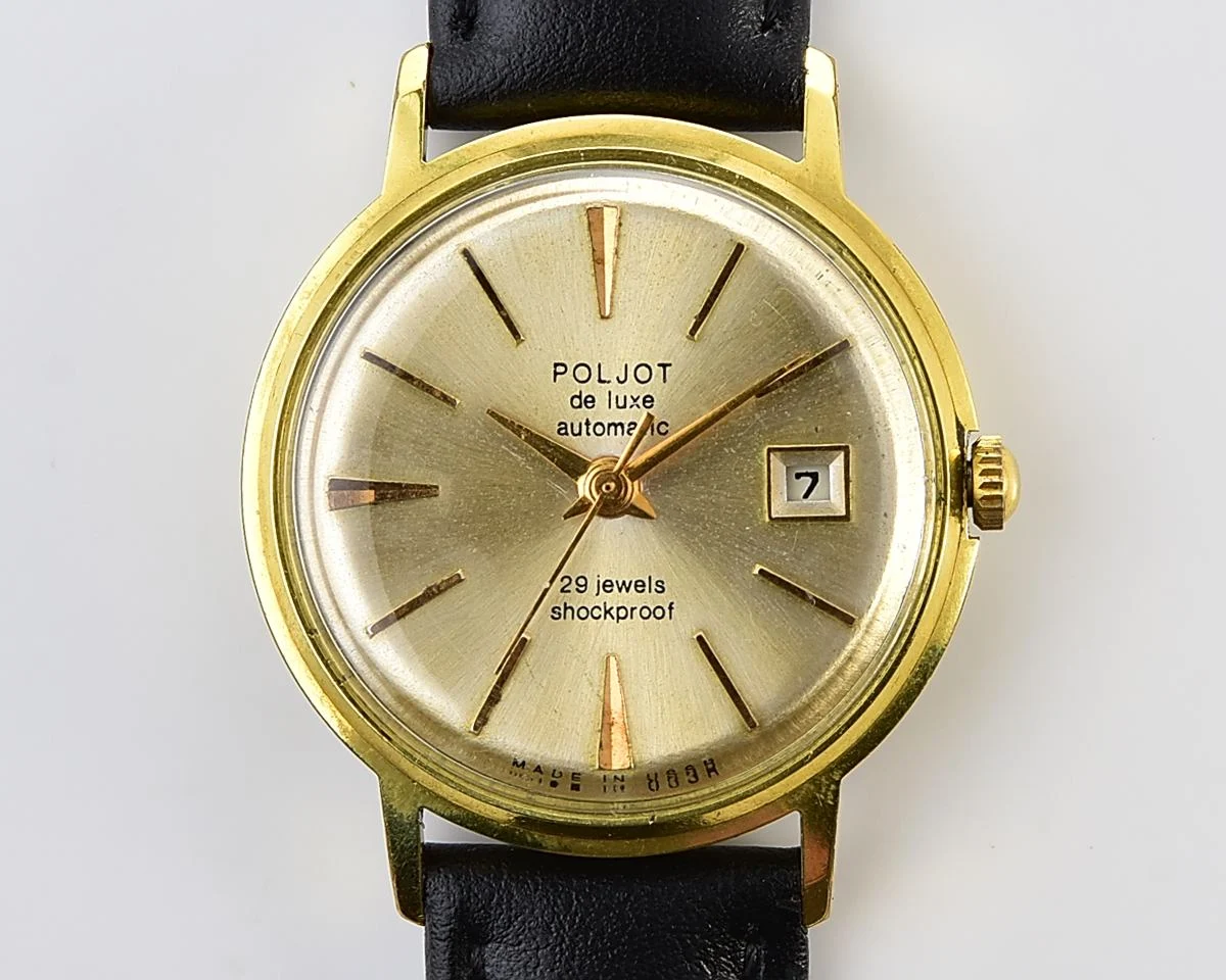 Beautiful vintage gold-plated wristwatch Poljot De Luxe with self winding mechanical movement