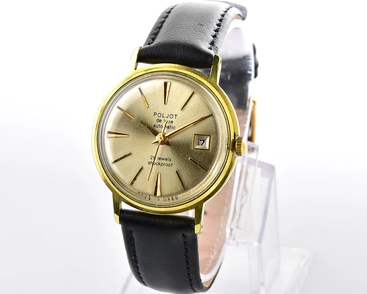 Beautiful vintage gold-plated wristwatch Poljot De Luxe with self winding mechanical movement