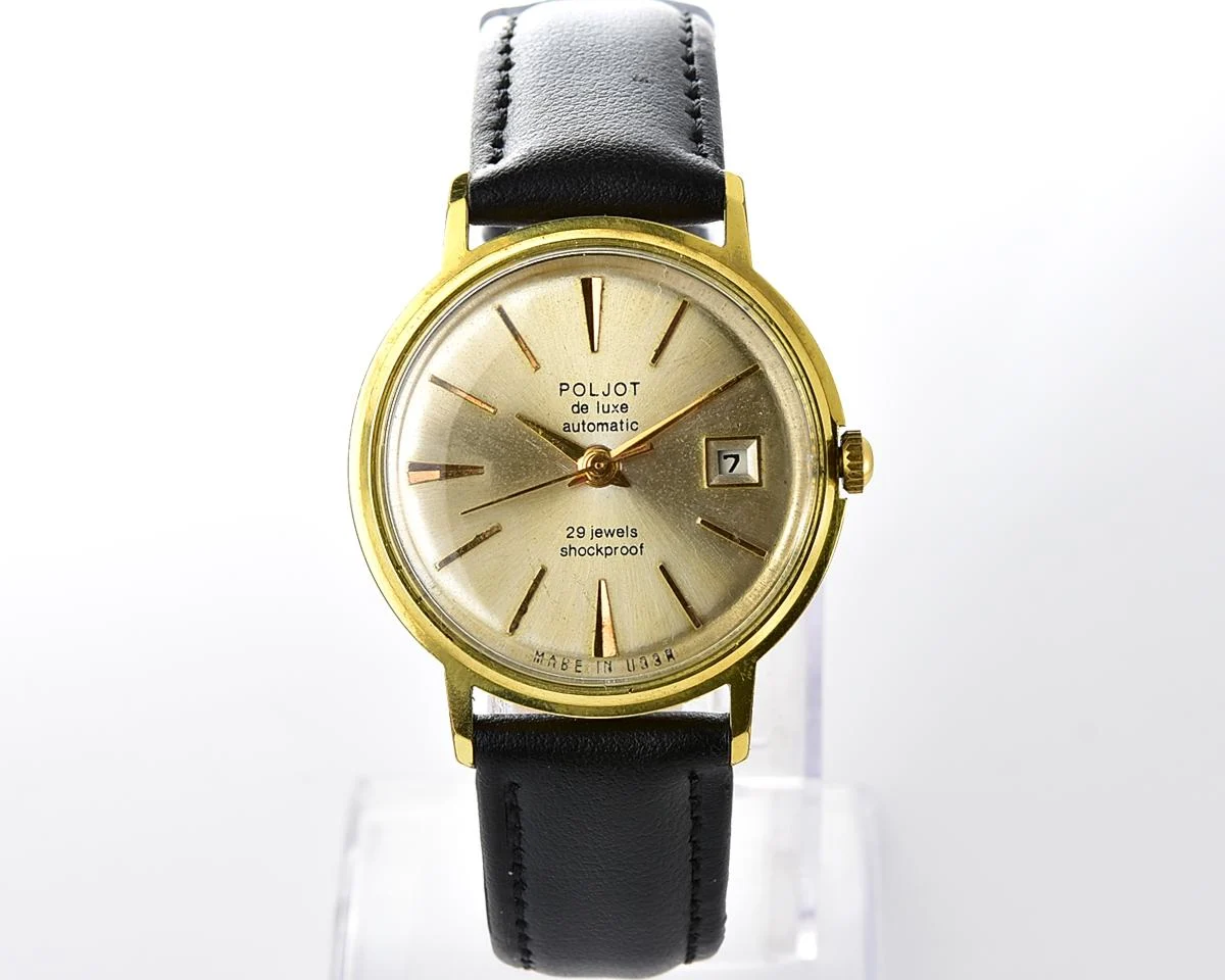 Beautiful vintage gold-plated wristwatch Poljot De Luxe with self winding mechanical movement