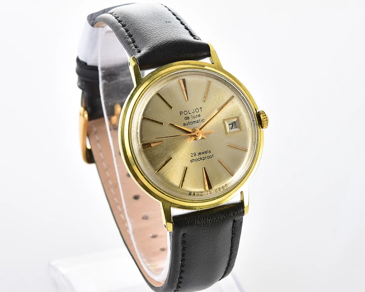 Beautiful vintage gold-plated wristwatch Poljot De Luxe with self winding mechanical movement
