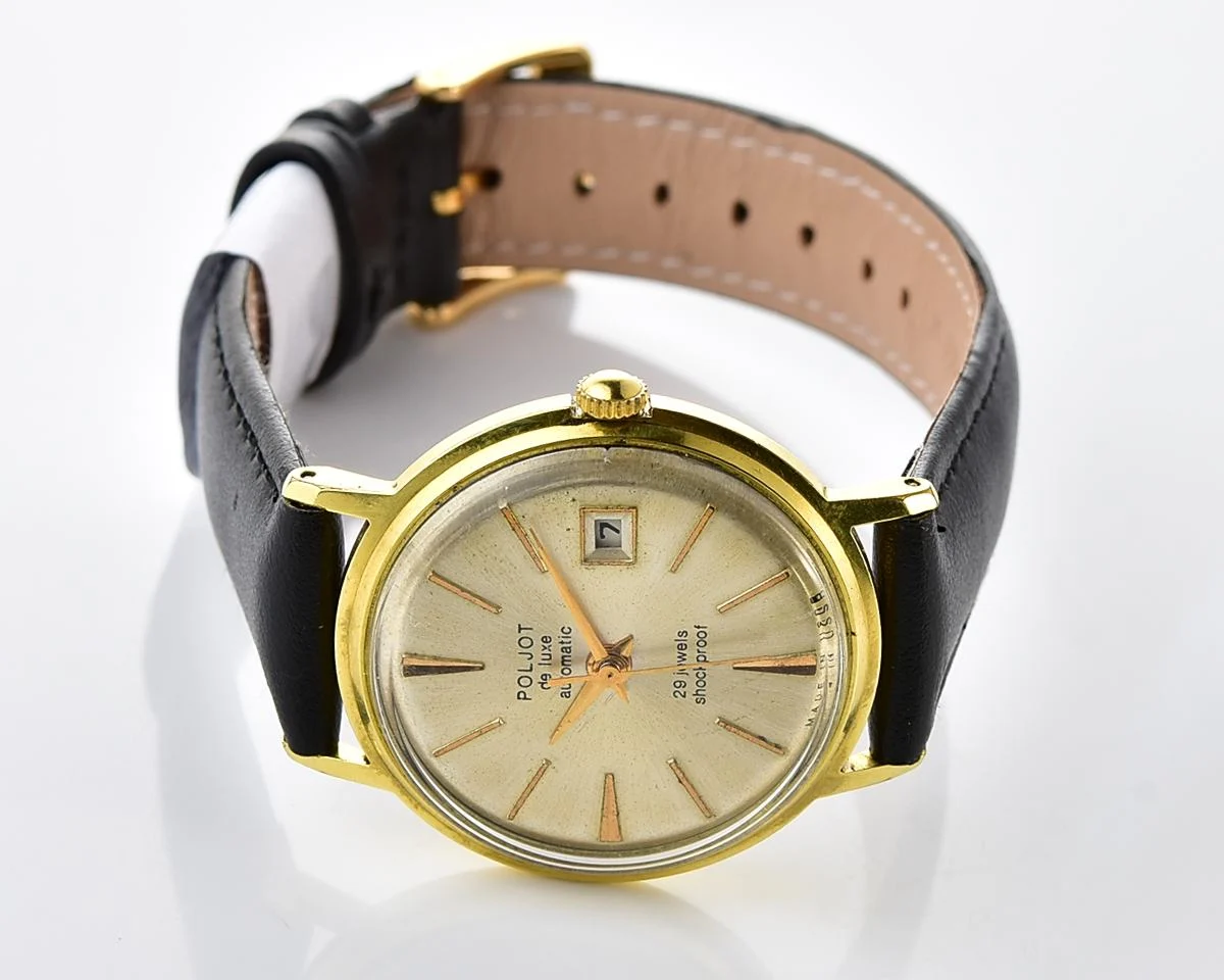 Beautiful vintage gold-plated wristwatch Poljot De Luxe with self winding mechanical movement