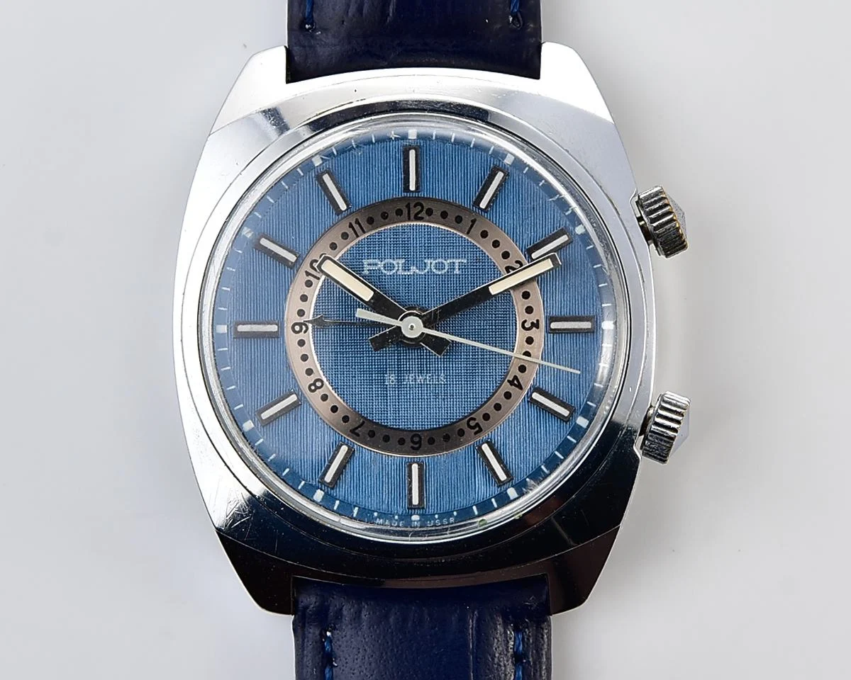 Excellent vintage Soviet Poljot-cricket mechanical watch with alarm function - jeans dial!