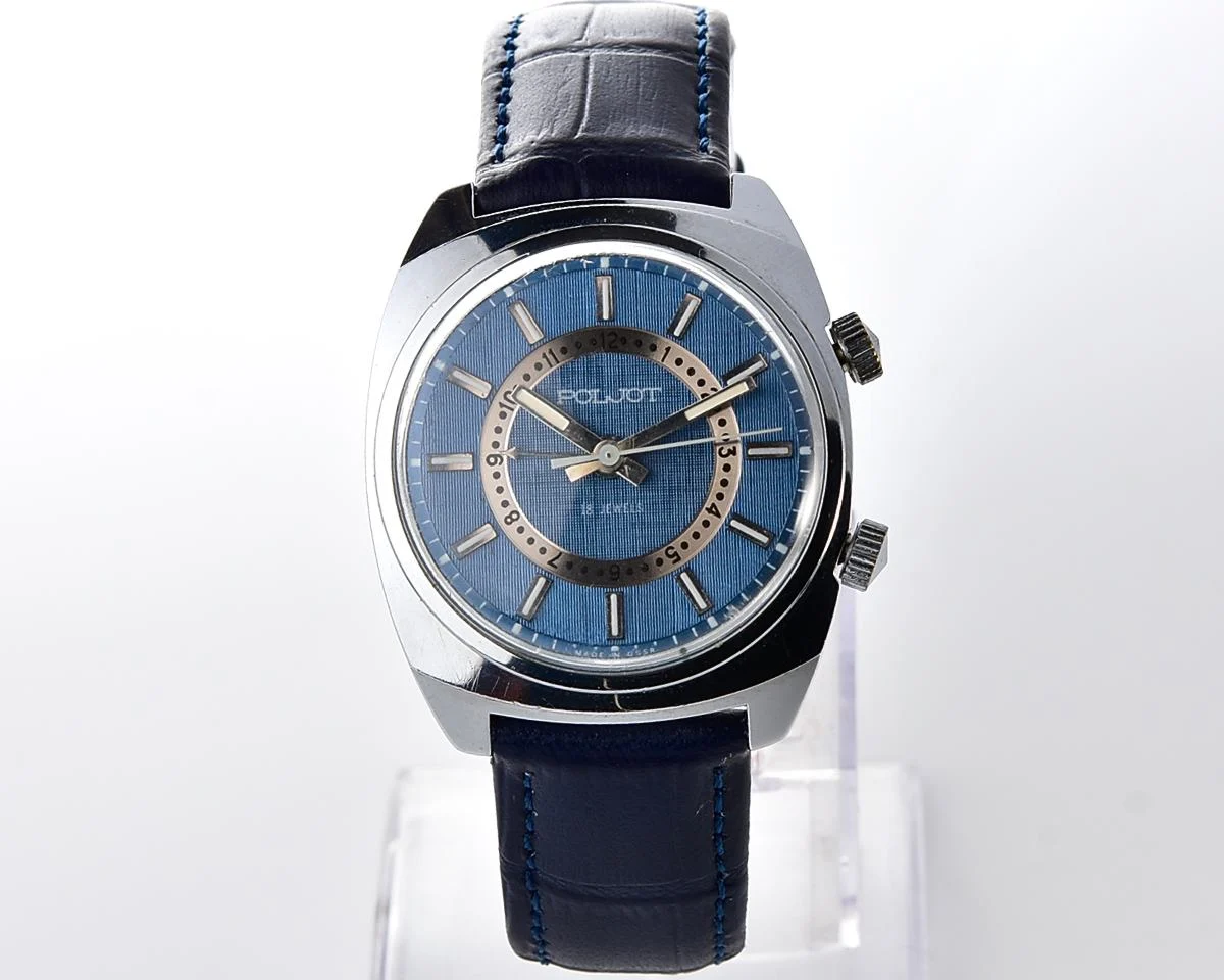 Excellent vintage Soviet Poljot-cricket mechanical watch with alarm function - jeans dial!