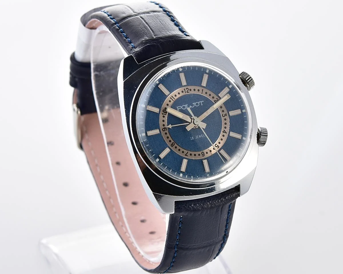 Excellent vintage Soviet Poljot-cricket mechanical watch with alarm function - jeans dial!