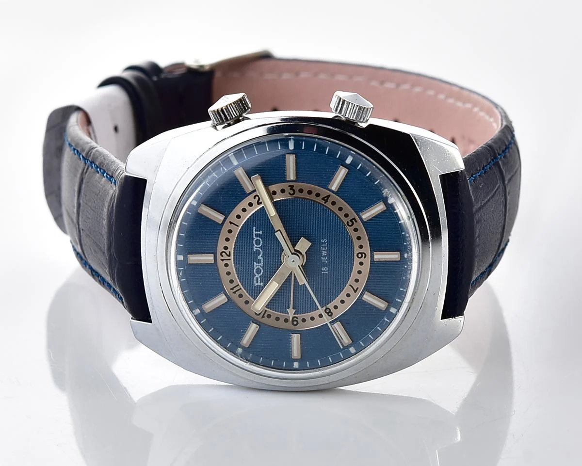 Excellent vintage Soviet Poljot-cricket mechanical watch with alarm function - jeans dial!